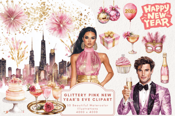 Download Glittery Pink New Year's Eve Clipart - Year Collection