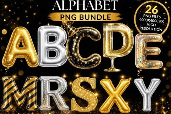 Download New Year Alphabet PNG Bundle - Year Collection