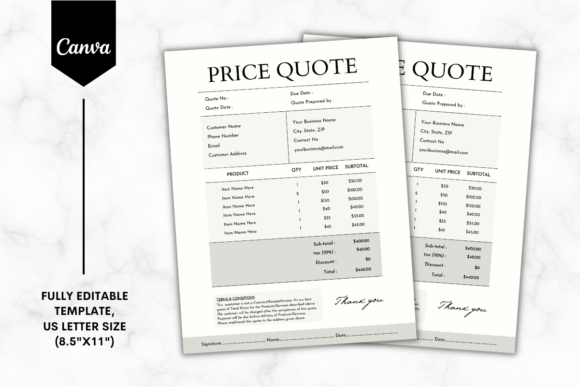 Download Editable Price Quote Template Minimalist - Editable Collection