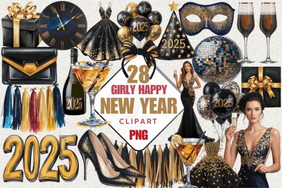 Download Girly Happy New Year Clipart Png, 2025 - Year Collection